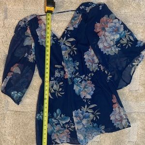 Dark Blue Floral Shorts Romper